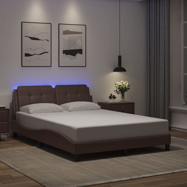 vidaXL Cadre de lit avec LED sans matelas Zadar marron 120x200 cm