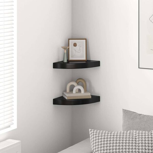 vidaXL &Eacute;tag&egrave;res d'angle flottantes 2pcs noir brillant 25x25x3,8cm MDF
