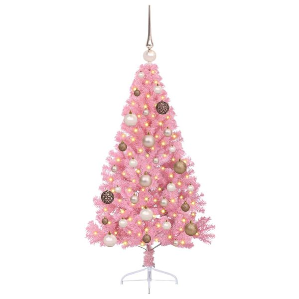 vidaXL Sapin de No&euml;l artificiel pr&eacute;-&eacute;clair&eacute; Rose 120 cm PVC