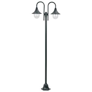 vidaXL Lampadaire de jardin E27 220cm Aluminium 2 lanternes Vert fonc&eacute;