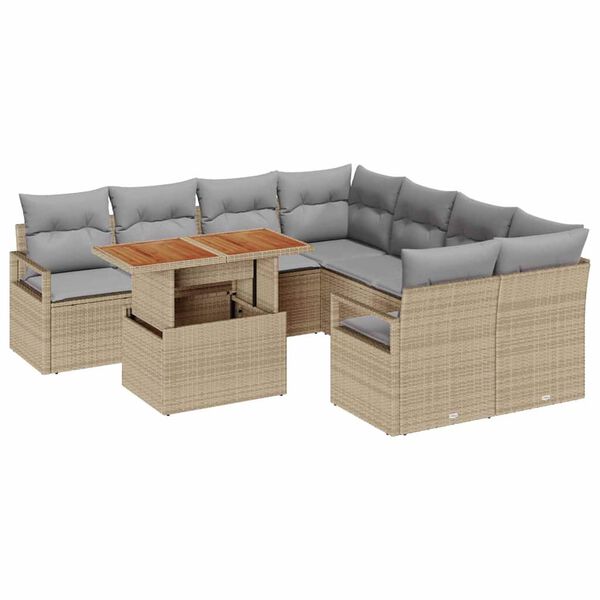 vidaXL Ensemble de canap&eacute; de jardin 9 pcs Beige Poly rotin