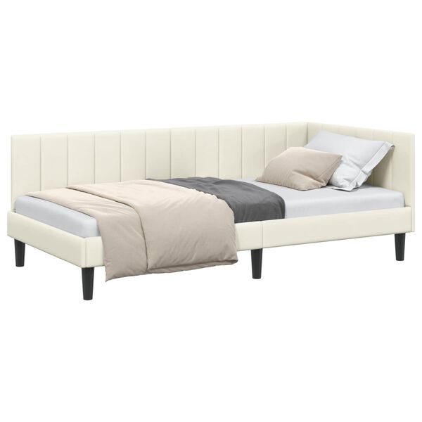 vidaXL Cadre de lit d'angle Cr&egrave;me 90 cm x 200 cm Velours