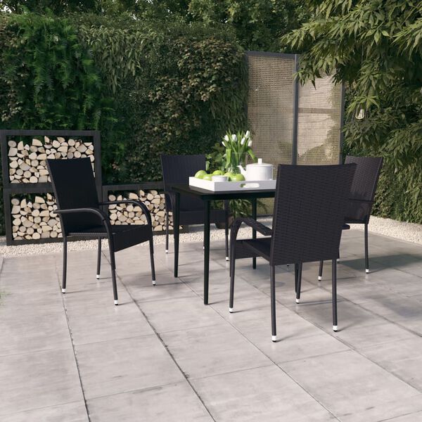 vidaXL Ensemble &agrave; manger de jardin 5 pcs Noir