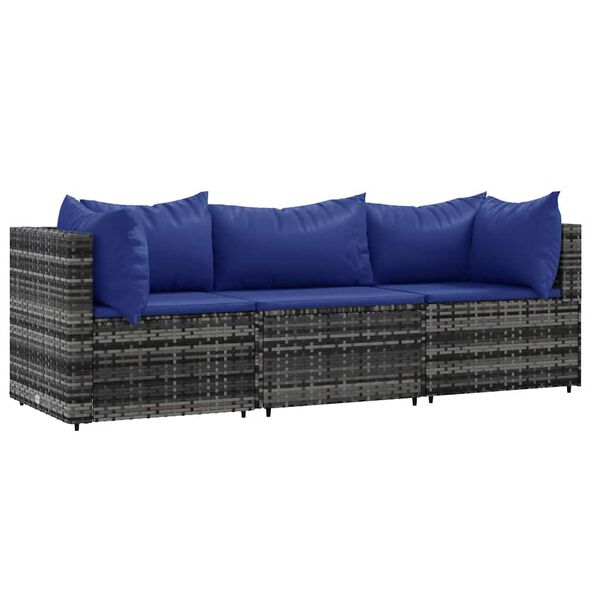 vidaXL Salon de jardin 3 pcs avec coussins Gris R&eacute;sine tress&eacute;e