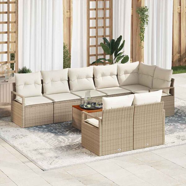 vidaXL Ensemble de canap&eacute; de jardin avec coussin 9 pcs Beige polyrotin