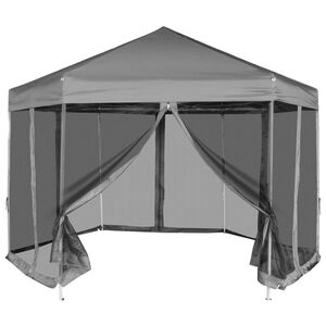 vidaXL Chapiteau hexagonal avec 6 parois latérales Gris 3,6x3,1 m