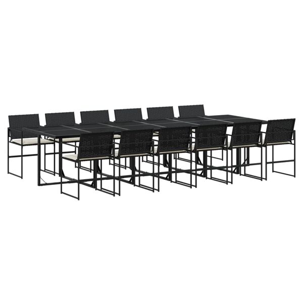 vidaXL Ensemble &agrave; manger de jardin 13 pcs coussins noir r&eacute;sine tress&eacute;e
