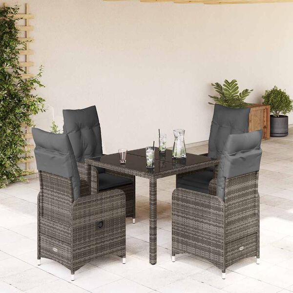 vidaXL Ensemble de bistro de jardin 5 pcs coussins gris poly rotin