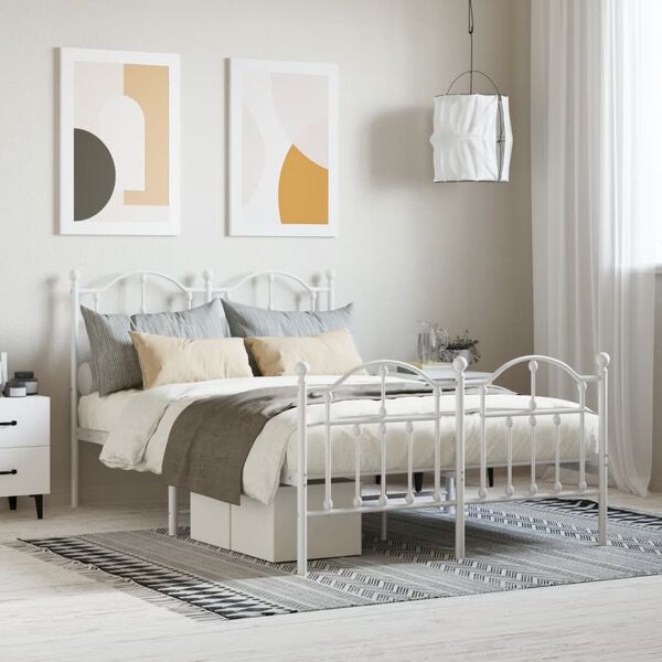 vidaXL Cadre de lit m&eacute;tal sans matelas et pied de lit blanc 120x190 cm