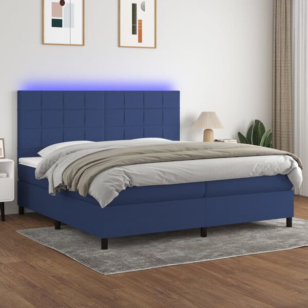 vidaXL Sommier &agrave; lattes de lit et matelas et LED Bleu 200x200 cm Tissu