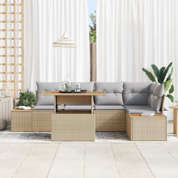vidaXL Ensemble de canap&eacute; de jardin 6 pcs Beige Poly rotin