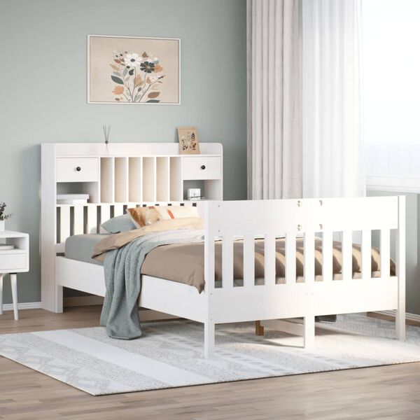 vidaXL Cadre de lit sans matelas blanc 135x190 cm bois de pin massif