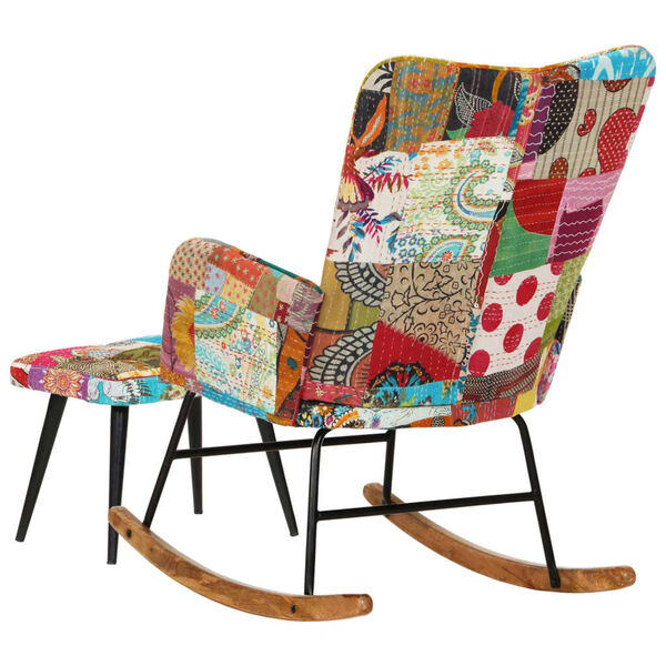 vidaXL Chaise &agrave; bascule avec repose-pied Multicolore Toile patchwork