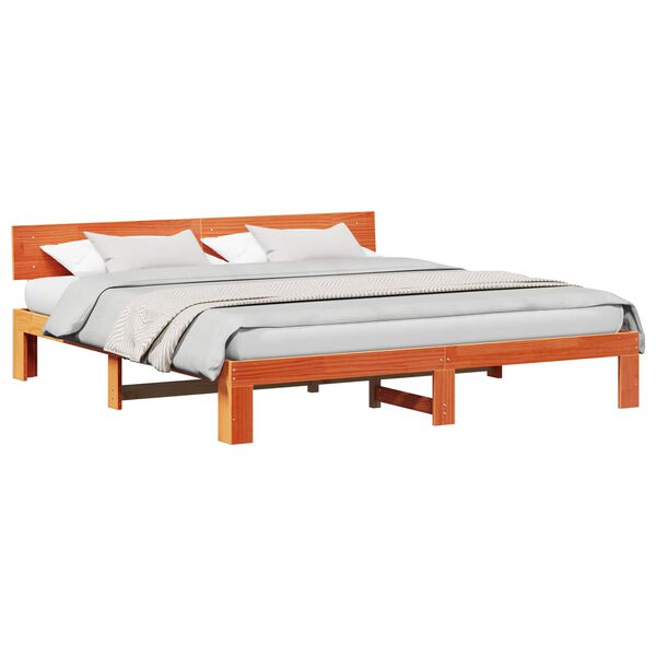 vidaXL Cadre de lit avec t&ecirc;te de lit Brun cire 200 x 200 cm Pin massif