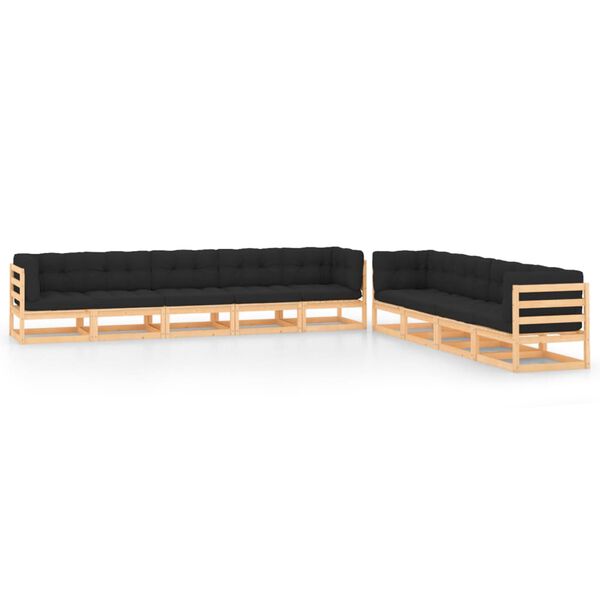 vidaXL Salon de jardin 9 pcs avec coussins anthracite Pin massif