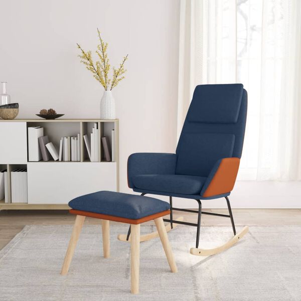 vidaXL Chaise &agrave; bascule avec repose-pied Bleu Tissu