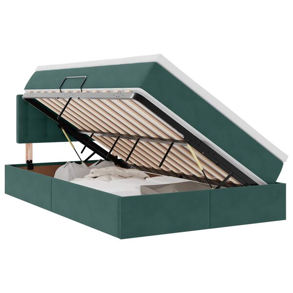 vidaXL Lit avec rangement et LED Vert fonc&eacute; 120 x 200 cm Velours
