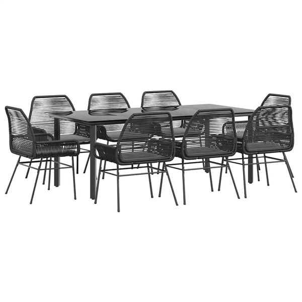 vidaXL Ensemble &agrave; manger de jardin coussins 9pcs noir poly rotin verre