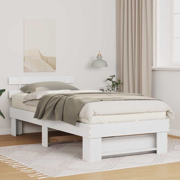 vidaXL Cadre de lit avec t&ecirc;te de lit Blanc 75 x 190 cm Pin massif