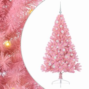 vidaXL Sapin de No&euml;l artificiel pr&eacute;-&eacute;clair&eacute; Rose 150 cm PVC