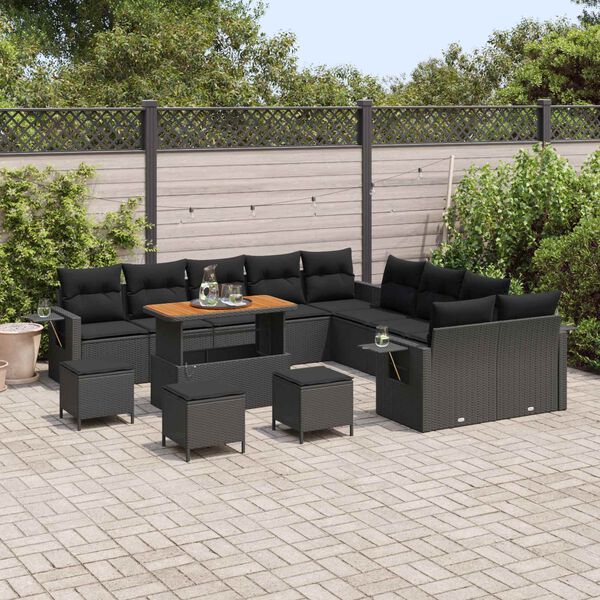 vidaXL Ensemble de canap&eacute; de jardin avec coussin 14 pcs Noir polyrotin