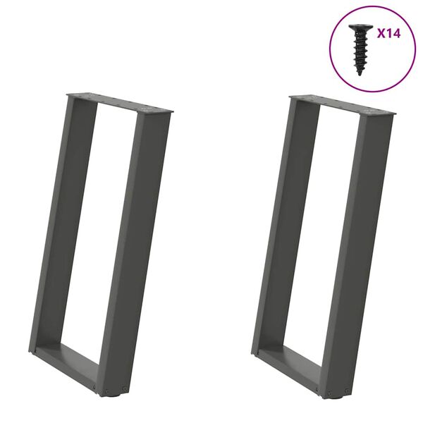 vidaXL Pieds de table &agrave; manger en U 2 pi&egrave;ces Anthracite 60 x (72-73) cm Acier