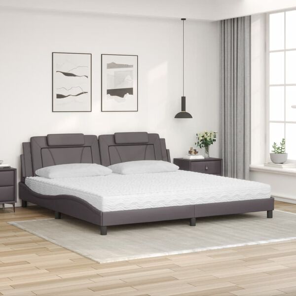 vidaXL Lit Viana avec matelas gris 200x200 cm similicuir
