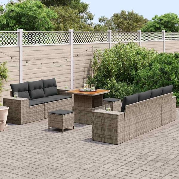 vidaXL Ensemble de canap&eacute; de jardin 10 pcs Gris Poly Rattan
