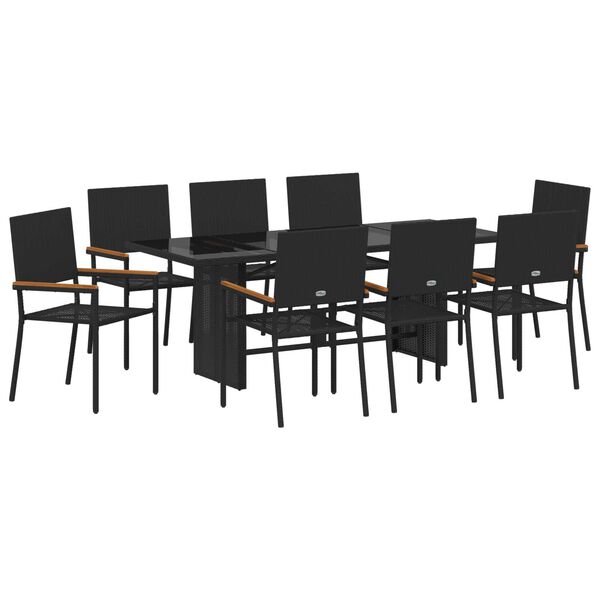 vidaXL Ensemble de salle &agrave; manger pour jardin 9 pcs Noir polyrotin