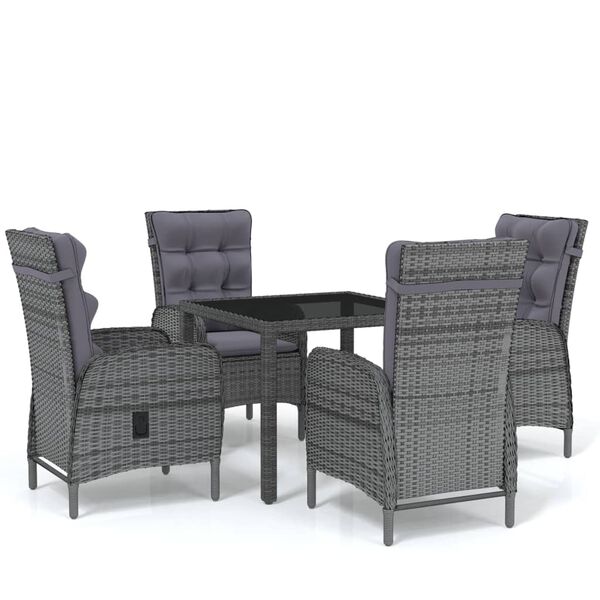 vidaXL Ensemble &agrave; manger de jardin 5 pcs R&eacute;sine tress&eacute;e Gris