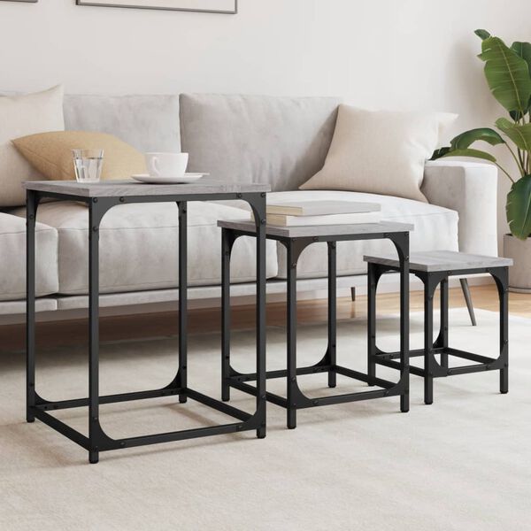 vidaXL Tables basses gigognes 3 pcs sonoma gris bois d'ing&eacute;nierie