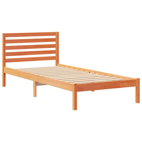 vidaXL Cadre de lit avec t&ecirc;te de lit Brun cire 100 x 220 cm Pin massif