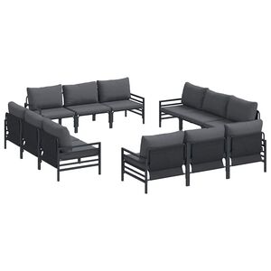 vidaXL Ensemble de canap&eacute; de jardin avec coussin 12 pcs Noir Acier