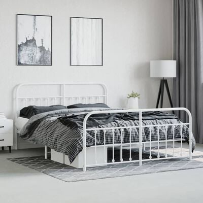 vidaXL Cadre de lit métal sans matelas et pied de lit blanc 183x213 cm