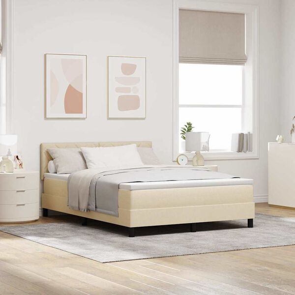 vidaXL Lit &agrave; ressorts avec matelas avec LED Cr&egrave;me 140 x 200 cm tissu