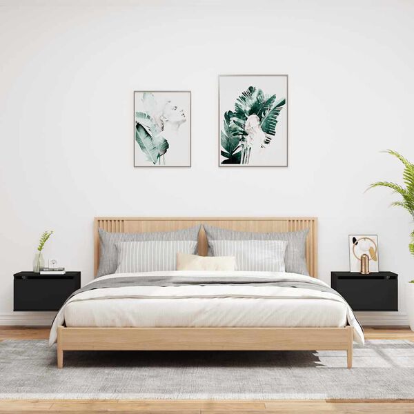 vidaXL Tables de chevet murales avec lumières LED 2 pcs noir