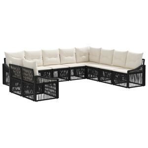 vidaXL Ensemble de canap&eacute; de jardin 10 pc Noir polyrotin