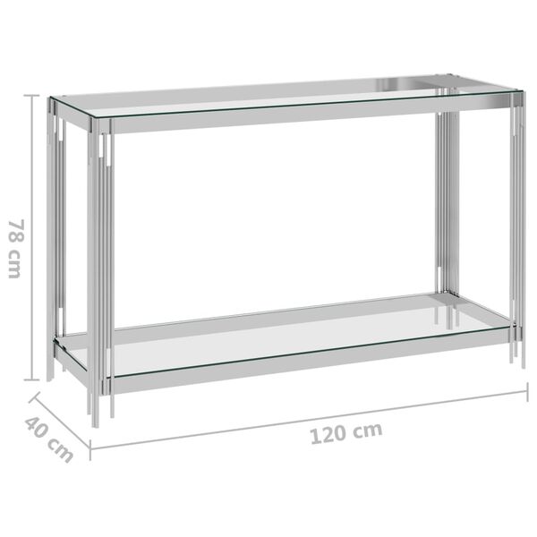 vidaXL Table d'appoint Argent&eacute; 120x40x78 cm Acier inoxydable et verre