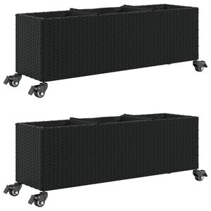 vidaXL Jardini&egrave;res et roulettes 2 pcs noir 107x32x38 cm r&eacute;sine tress&eacute;e