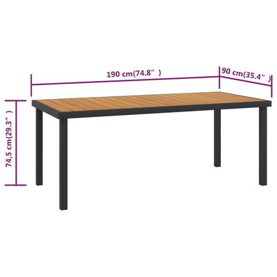 vidaXL Table de jardin Marron 190x90x74,5 cm Aluminium et WPC