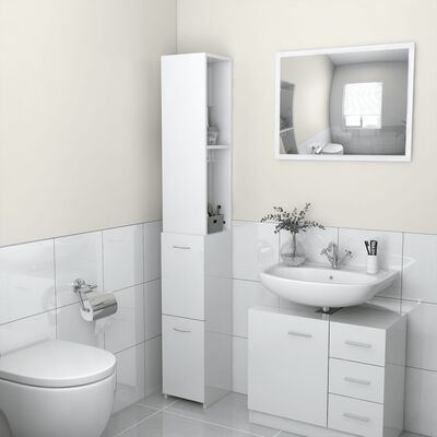 vidaXL Armoire de bain blanc brillant 25x26,5x170 cm bois d'ingénierie