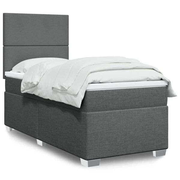 vidaXL Sommier &agrave; lattes de lit et matelas Gris fonc&eacute; 90x190 cm Tissu