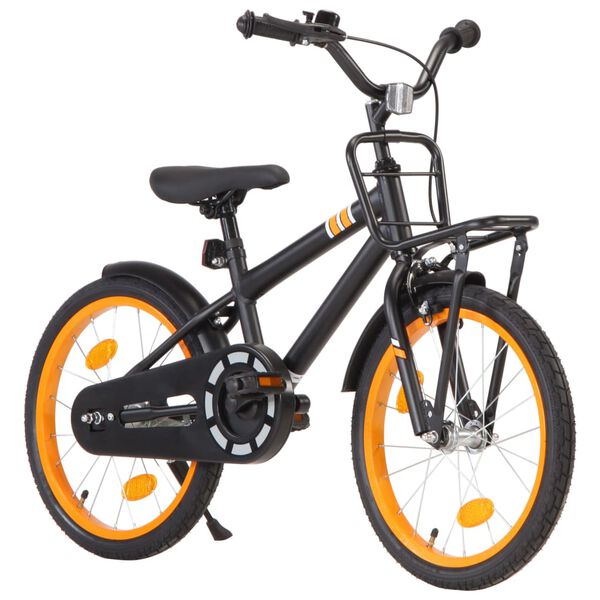 vidaXL V&eacute;lo d'enfant avec porte-bagages avant 18 pouces Noir et orange