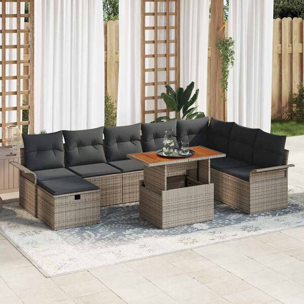 vidaXL Ensemble de canap&eacute; de jardin 9 pcs Gris polyrotin
