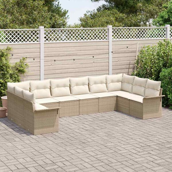 vidaXL Ensemble de canap&eacute; de jardin 10 pcs Beige polyrotin