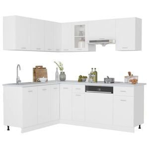 vidaXL Ensemble de 11 meubles de cuisine "Lyon" en bois d'ing&eacute;nierie blanc