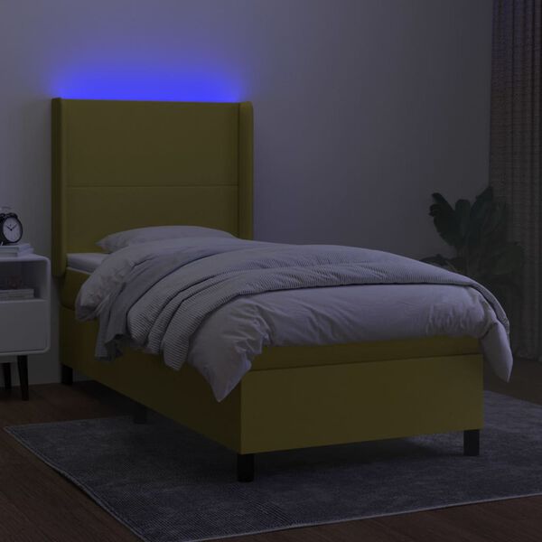 vidaXL Sommier &agrave; lattes de lit matelas et LED Vert 80x200cm Tissu