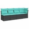 vidaXL Canap&eacute; de jardin avec coussins 4 places noir r&eacute;sine tress&eacute;e