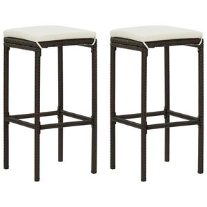 vidaXL Tabourets de bar avec coussins lot de 2 marron r&eacute;sine tress&eacute;e