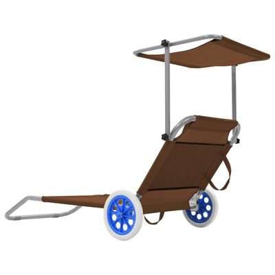 vidaXL Chaise longue pliable avec auvent et roues Acier Taupe